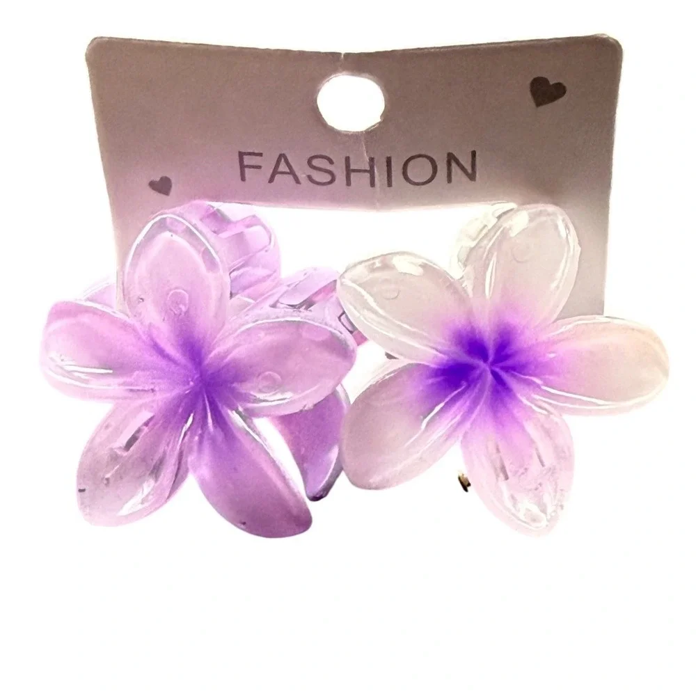 2pc‎ Purple Flower Hair Claw Clips Tropical Plumeria Hibiscus Floral Accessories